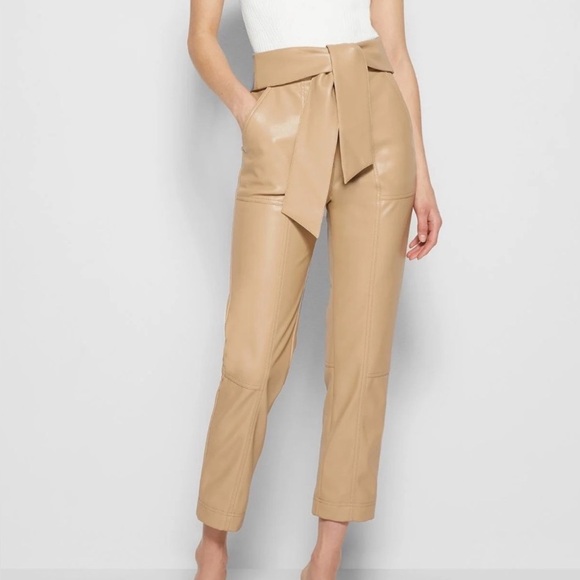 Jonathan Simkhai Pants - JONATHAN SIMKHAI TESSA TAN FAUX LEATHER PANTS WITH TIE BELT WOMENS SZ 2
